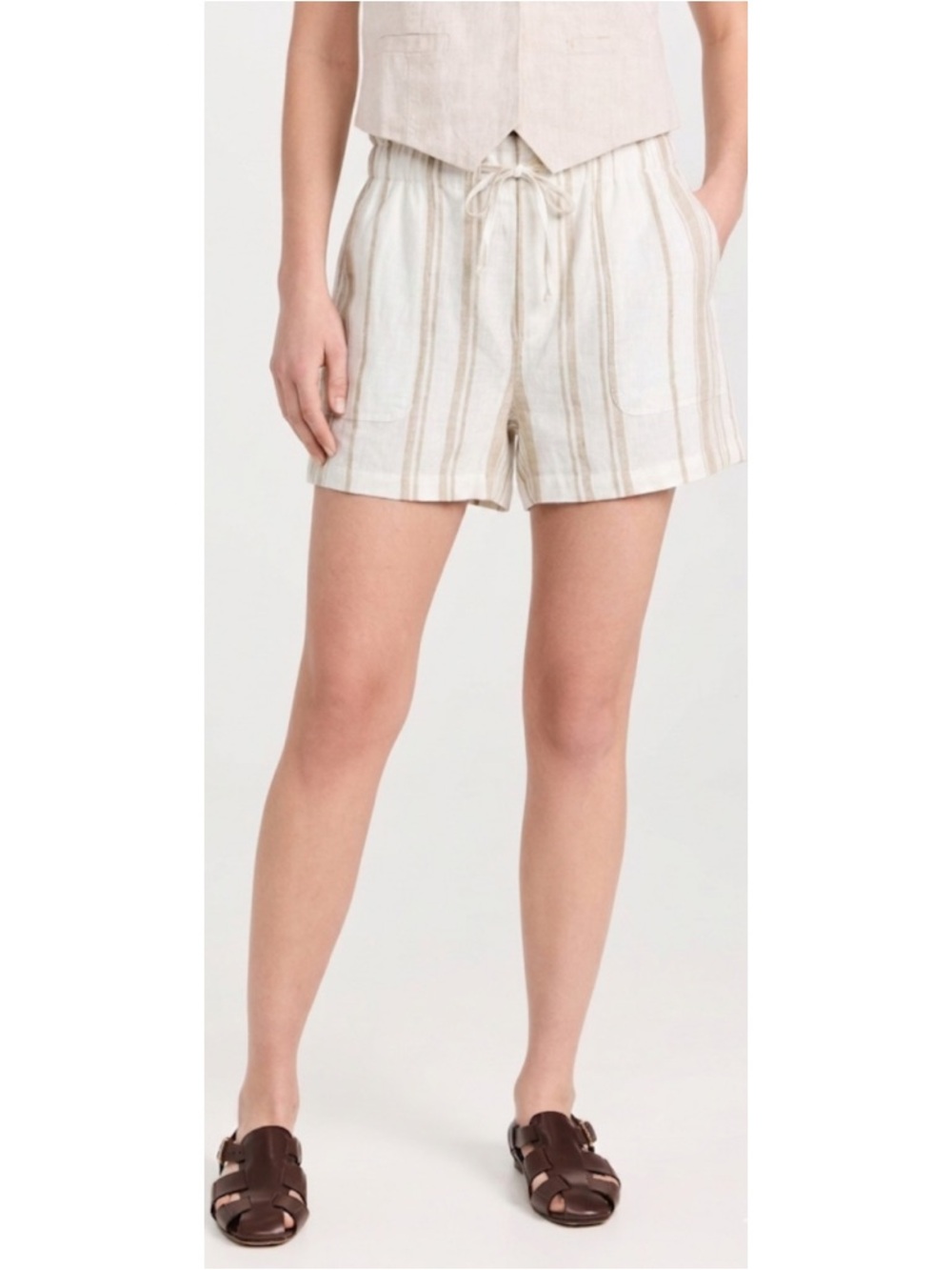 NWT Madewell Linen Blend Pull On Paperbag Shorts Undyed Stripe Edition Size XS